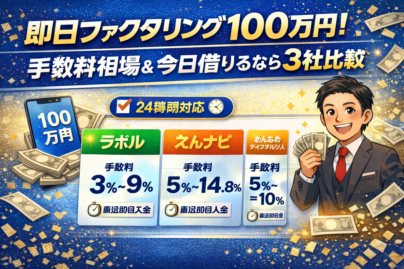 即日ファクタリング100万手数料相場は？今日借りるならこの会社